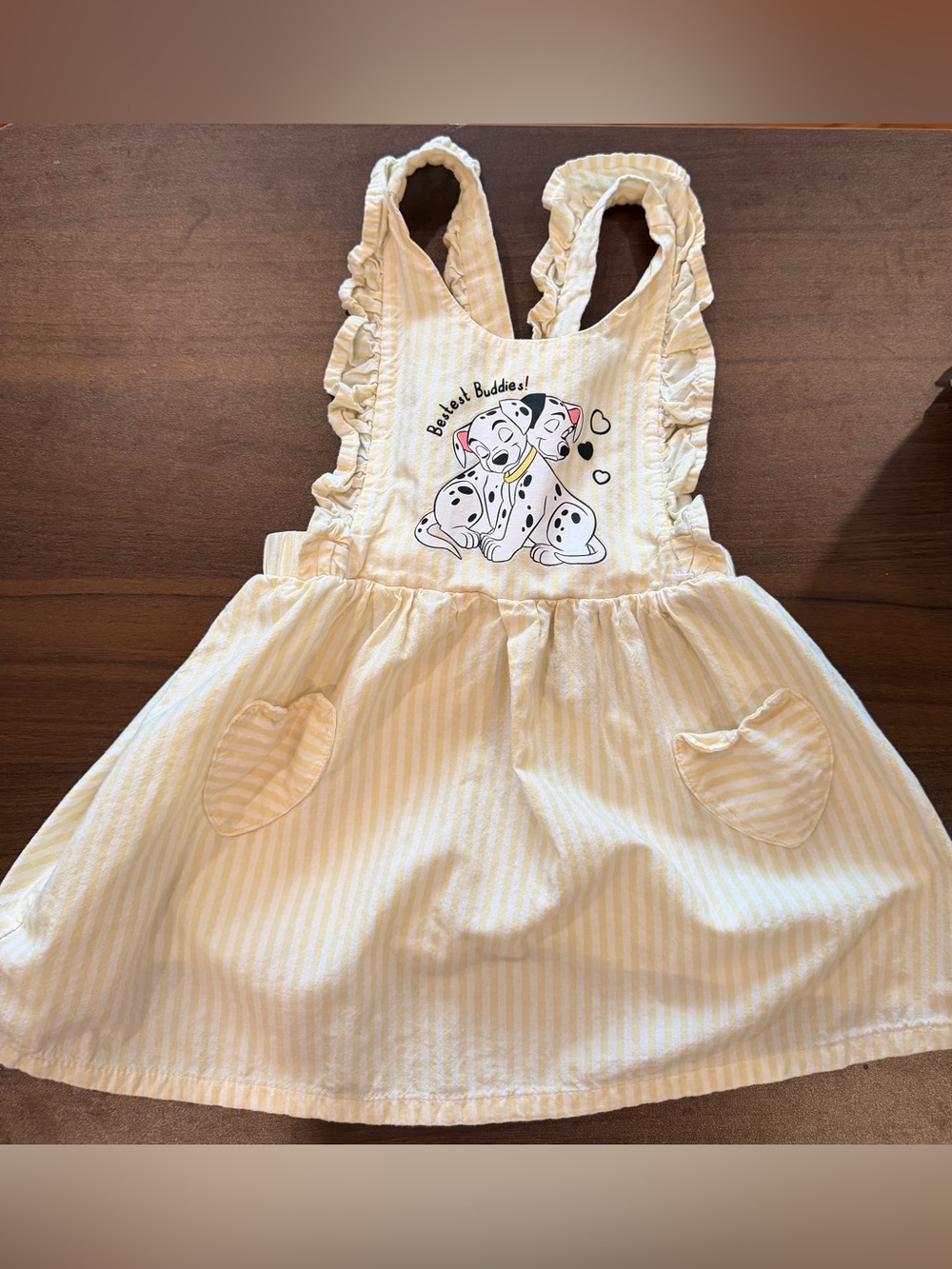 Disney Baby Yellow Striped Girls' Pinafore Dress with 101 Dalmatians Print 24M